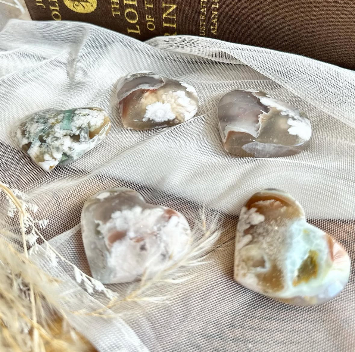 Green Flower Agate Heart